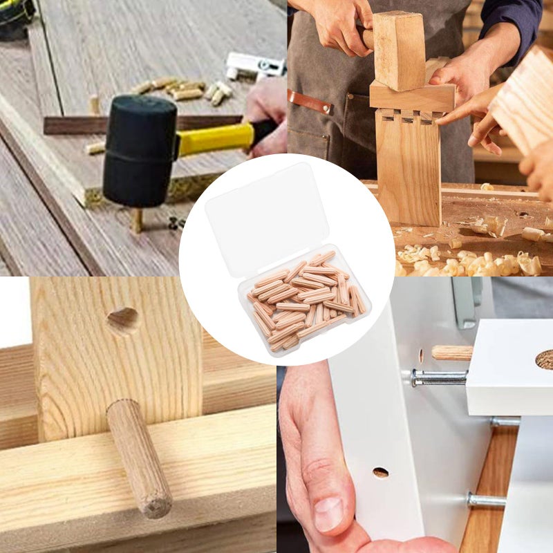 Adyoney 48Pcs 4mm x 20mm / 5/32 Inch x 0.79 Inch Wooden Dowel Pin Fluted Beveled Ends Wooden Pegs Support Shelves - Image 5